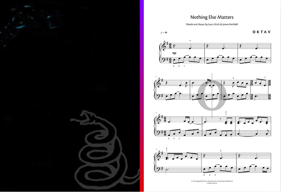 Nothing Else Matters - Klaviernoten